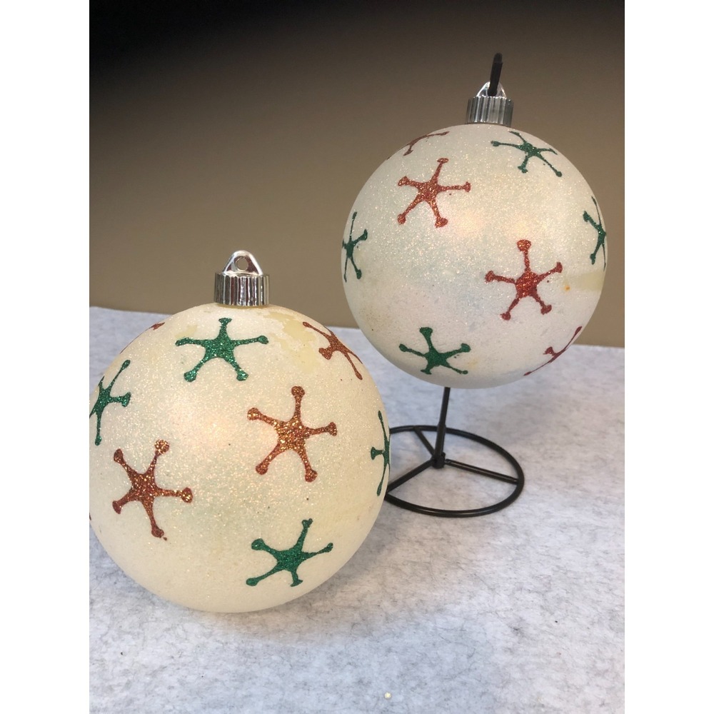Lot of 2 ~ Jumbo Christmas Ornaments ~ 6.5" Round  ~White~Green~Red